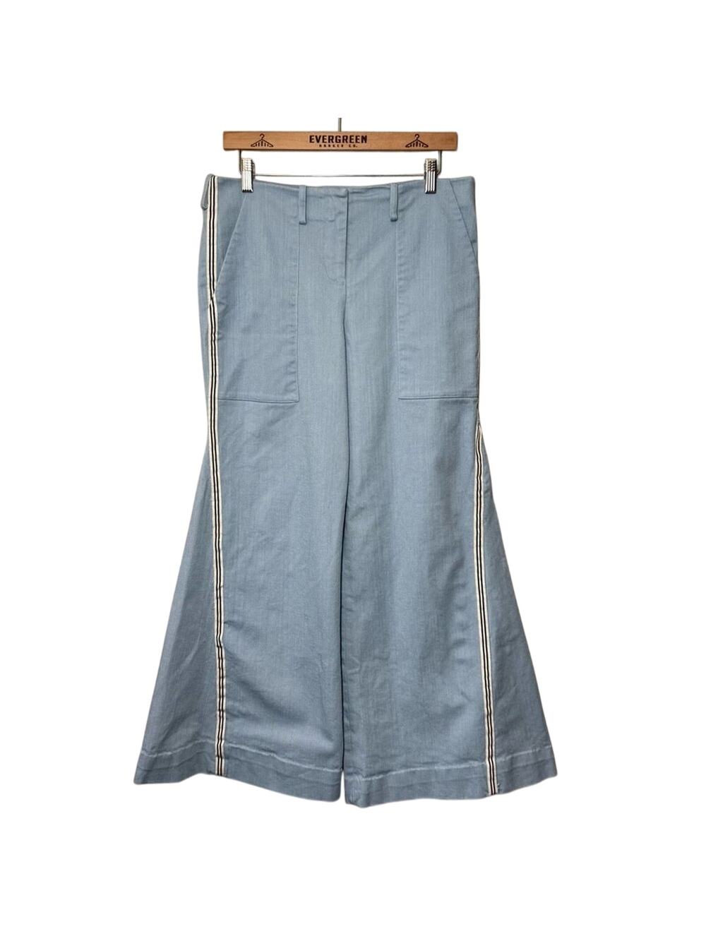 Hellessy Jeans Super Wide Leg Flare Denim Light Wash Racing Stripe Women's Sz 10